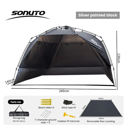Sonuto Outdoor 3-4P One-Touch Camping Tent Quick Automatic Opening Beach Fishing Tent