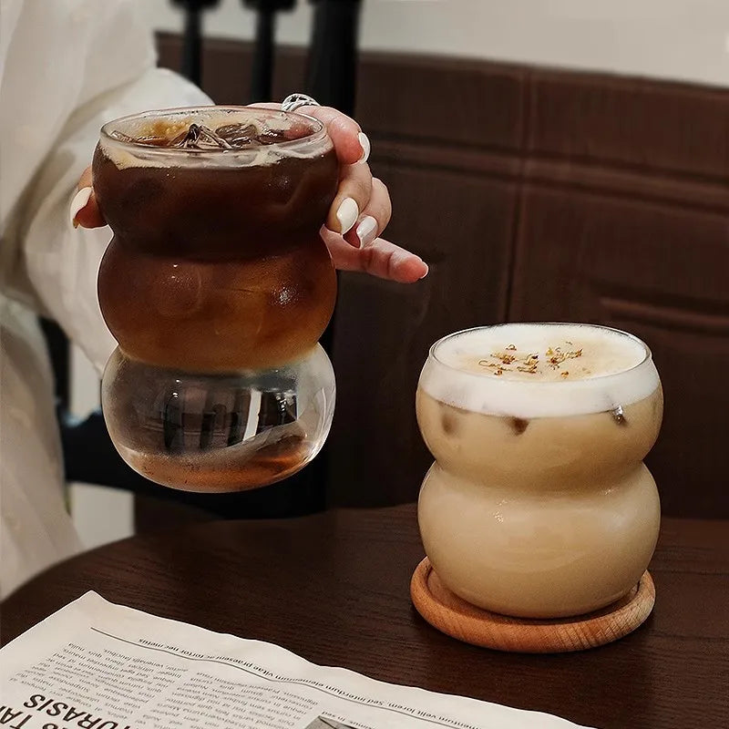 350/550ml Transparent Glass Cup Cold Coffee Cup With Straw Dessert Juice Milk Drinkware Mug Party Cocktail Glasses Teacup