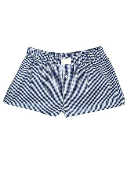Women’s Y2K Retro Cleanfit Plaid Print Elastic Low Waist Button Front Aesthetic Loungewear Loose Shorts Boxers Streetwear