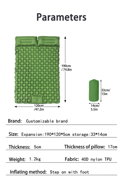 Outdoor Camping Double Inflatable Mattress Extra Wide Sleeping Pad Ultralight Folding Bed Sleeping Mat Car Travel Mat
