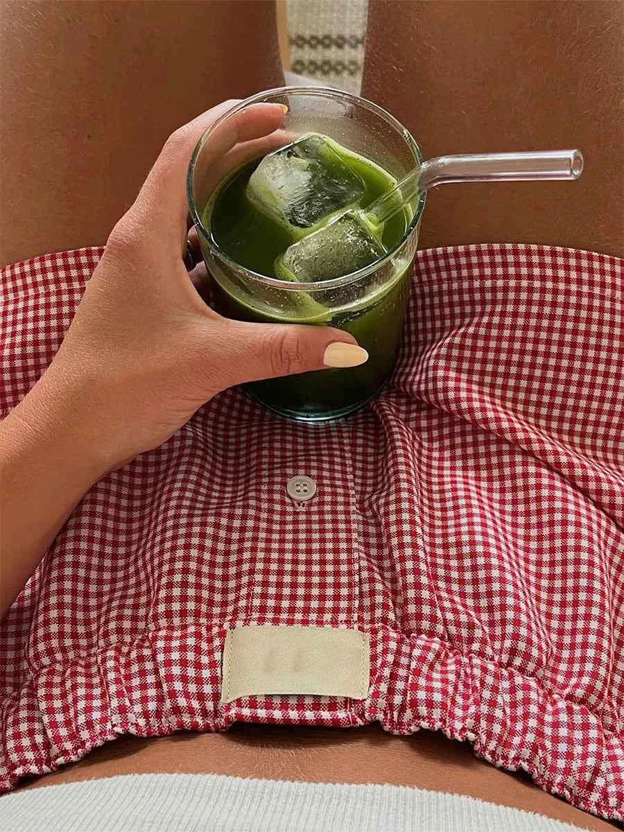 Women’s Y2K Retro Cleanfit Plaid Print Elastic Low Waist Button Front Aesthetic Loungewear Loose Shorts Boxers Streetwear