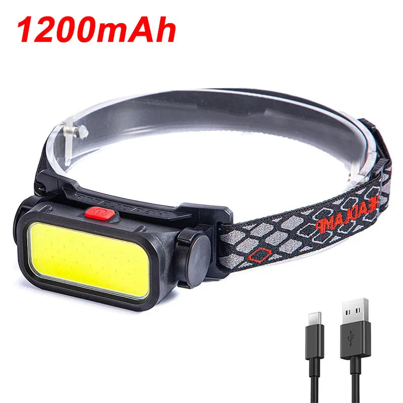 Powerful COB LED Headlamp USB Rechargeable 4 Modes Lighting Head Flashlight With 18650 Built in Battery Camping Fishing Lantern