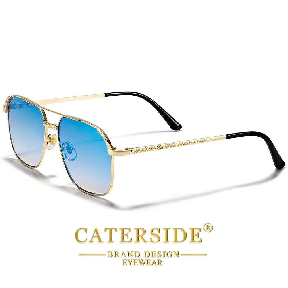 CATERSIDE New Retro Pilot Sunglasses Men Square Frame Suneyeglass Women Flat Top Double Bridges Vacation Beach Eyewear UV400