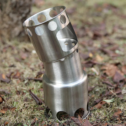 Portable Stainless Steel Wood Burning Camp Stove Set with 304 Cookware Pot for Outdoor Camping New
