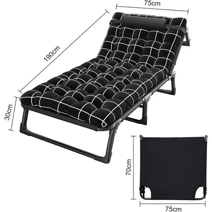 Adjustable Portable Folding Cot with Cozy Mattress and Pillow for Camping, RV Trips, Beach, and Outdoor Naps, Black