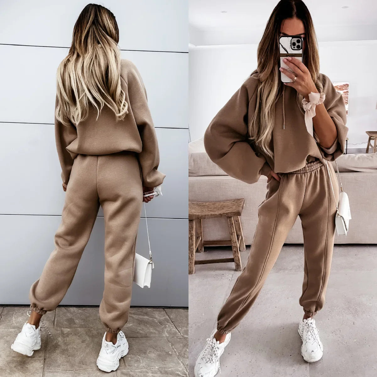Women's Hoodie Tracksuit Jogging Set – Long Sleeve Sweatshirt & Jogger Pants, Sizes S–XL