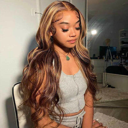 10A 4/27# Highlights Blonde Wigs Colored Human Hair Lace Frontal Wigs Body Wave 13x4 HD Transparent Lace Front Human Hair Wigs