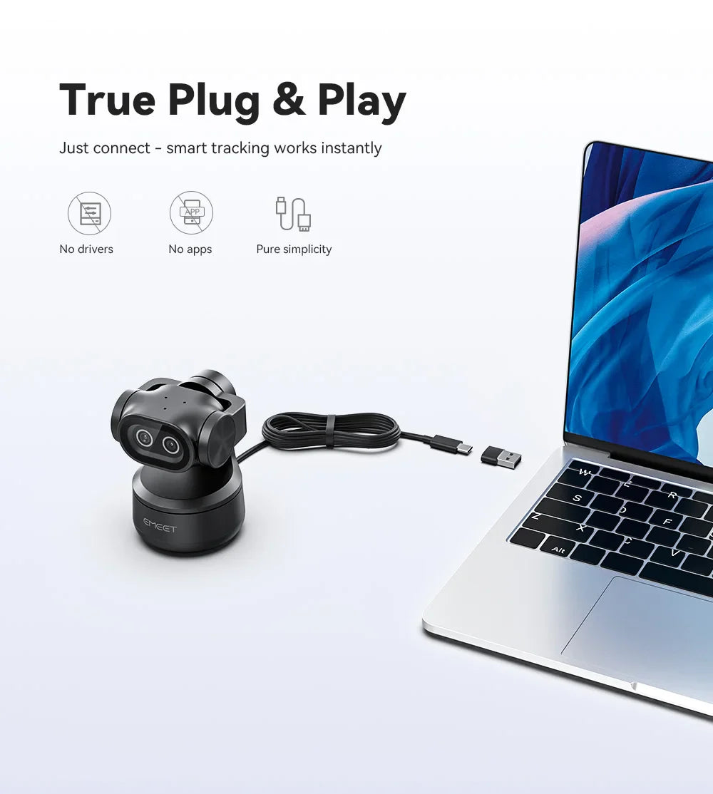 4K Webcam PTZ Web Camera EMEET PIXY Dual-Camera AI Tracking Video Camera for Streaming With SonySensor Gesture Control Autofocus