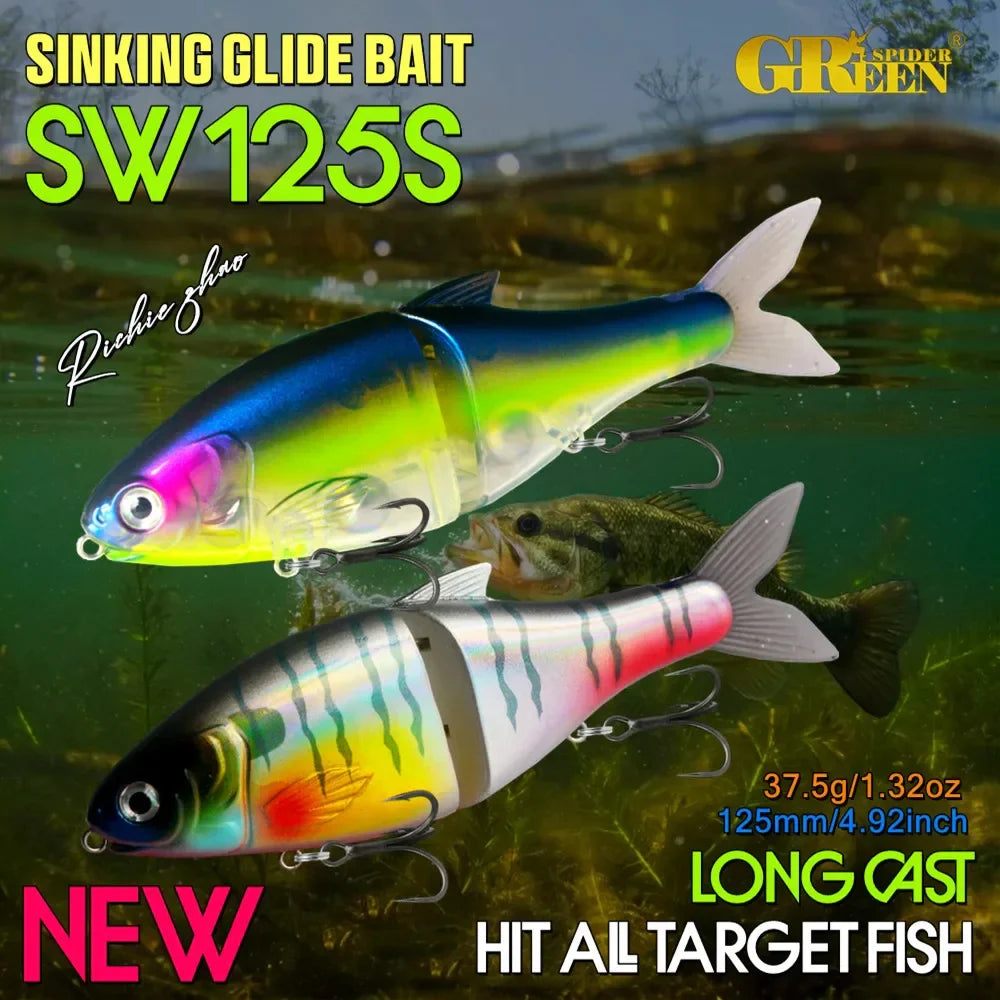 Jointed Glide Bait Swimbait – 125mm 37.5g Sinking Hard Lure with Treble Hooks, 7 Colors
