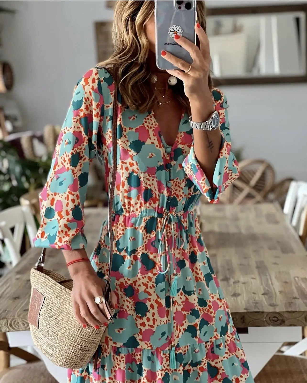 Elegant Women's Flower Long Dresses 2024 Spring New Bohemian Printed  Dress Abıye Kadın Abiye  Платье Robe Ete Femme Vestidos
