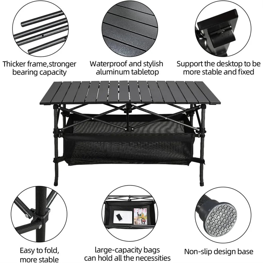 Lightweight Aluminum Folding Roll-Up Camping Table with Easy Carrying Bag for Indoor & Outdoor