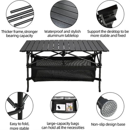 Lightweight Aluminum Folding Roll-Up Camping Table with Easy Carrying Bag for Indoor & Outdoor