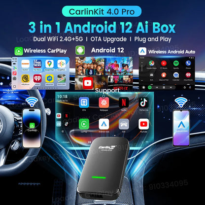 CarlinKit CP2A Pro Ai Box Wireless Adapter CarPlay Android Auto Wireless Smart CarPlay Box Support YouTube Netflix TikTok 5G USB