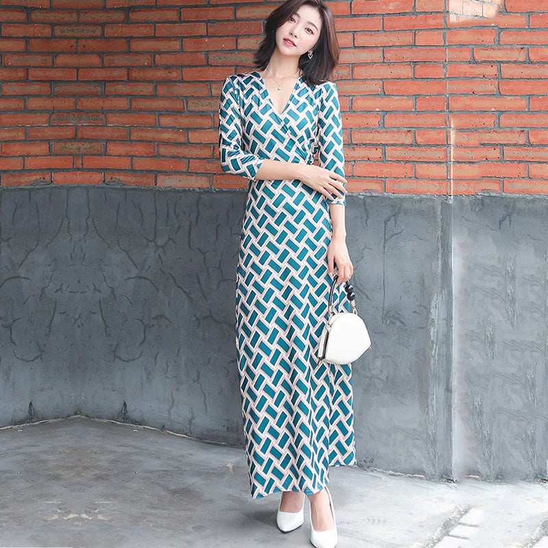 FANIECES Summer Wrap Dresses Women Sexy V Neck Split Maxi Dress Print Female Casual Beachwear Lace Up Party Vestidos Robe платье