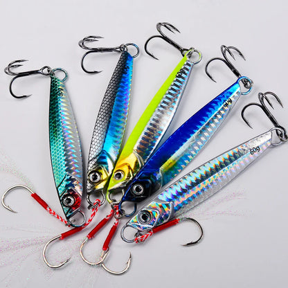 PROBEROS 5pcs Luya Iron Plate Sea Fishing Metal Bionic Bait 17g/21g/24g/30g/40g/60g Double Hooks Luminous Fake Bait Wholesale