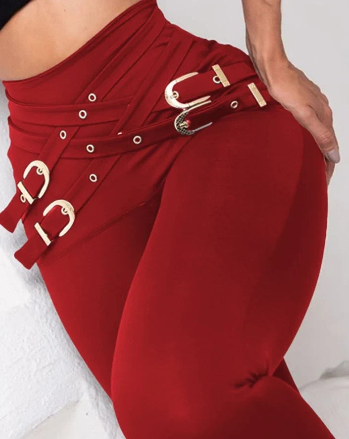 Casual Women's Tight Fitting Small Leg Pants Diagonal Cross Buckle Tight Pants Women's Sports Yoga Pants Women Pants High Waist