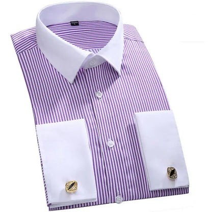 Men's French Cufflinks Dress Shirt Loose Social Long Sleeve Formal Regular Fit French Cuff Luxury Business Formal Tuxedo Shirts