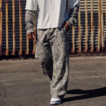 spring autumn Straight Casual Pants Men Camouflage Wide Leg Pants Breathable camouflage trousers loose Large size men sweatpants