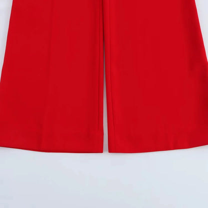 KONDALA Office Lady Chic Red Vest Blazer Suit V Neck Sashes Sleeveless Blazer High Waist Wide Leg Pants Fashion 2025 Summer Sets