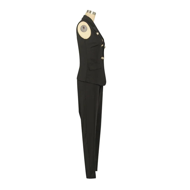Business Work Wear Two Piece Pant Suits for Women Sets Elegant Sleeveless Blazer Top and Pencil Pants Office Lady Matching Sets