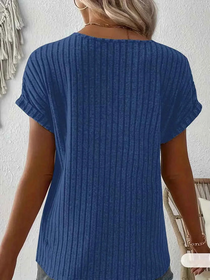 Women's Zipper Stripe Short Sleeve  T-Shirt 2025 Fashion Casual Top for Ladies