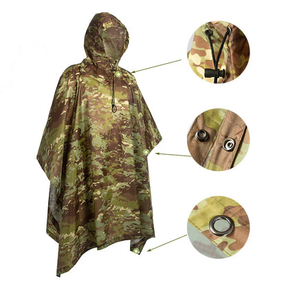 Camouflage Waterproof Raincoat Poncho – Multifunctional Hunting & Camping Rain Cover