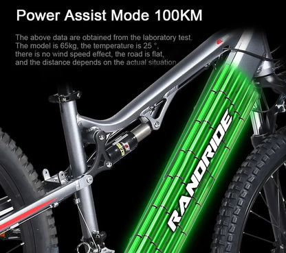 Electric Bicycle RANDRIDE YG90 1000W 48V17AH Hydraulic Brake E-bike with Full Suspension  21 Gears Shift Free Rack Electric bike