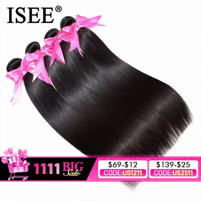Brazilian Straight Hair Weaves bundles raw hair 100% Human Hair Bundles Straight Hair Extension Natural Color 1Bundle ISEE hair