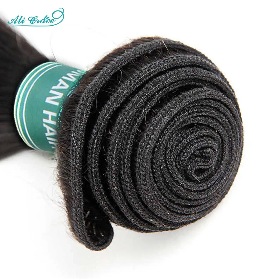 ALI GRACE Indian Straight Hair 3 Pcs Human Hair Bundles Remy Hair Extention 10-28 Inches Natural Color Straight Hair 3 Bundles