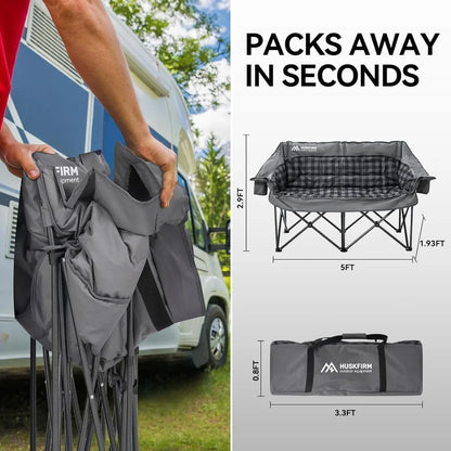 Double Camping Loveseat Chair – 800lb Capacity, Padded, Foldable with Cup Holders