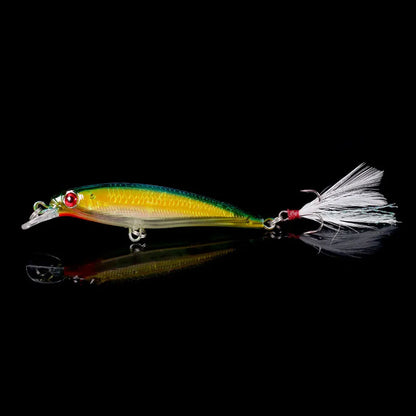 Laser Minnow Fishing Lure 10/5Pcs Artificial Bionic 9cm/7g Swing Hard Bait with Feather Tackle Hook Wobbler Pesca for Bass Pike