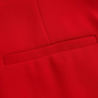 KONDALA Office Lady Chic Red Vest Blazer Suit V Neck Sashes Sleeveless Blazer High Waist Wide Leg Pants Fashion 2025 Summer Sets