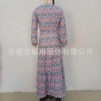 Elegant Women's Flower Long Dresses 2024 Spring New Bohemian Printed  Dress Abıye Kadın Abiye  Платье Robe Ete Femme Vestidos