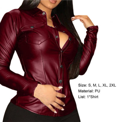 Stylish Blouse Spring Lapel Female Cool Pure Color Shirt  Women Top Slim