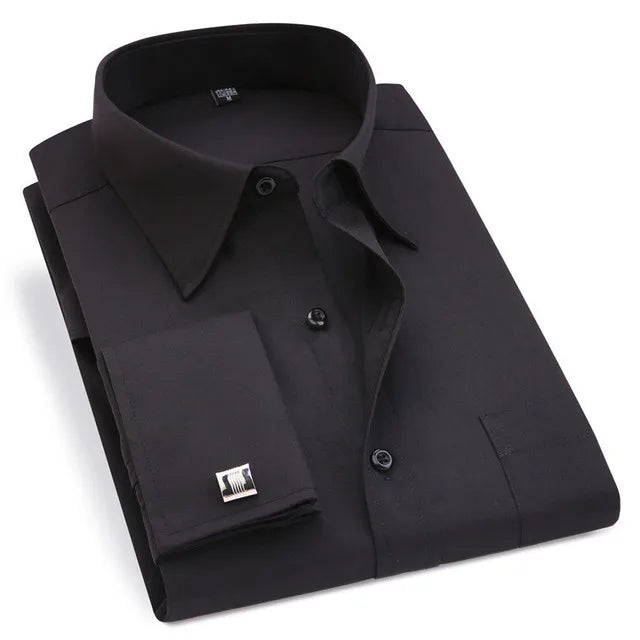 Men's French Cufflinks Dress Shirt Loose Social Long Sleeve Formal Regular Fit French Cuff Luxury Business Formal Tuxedo Shirts