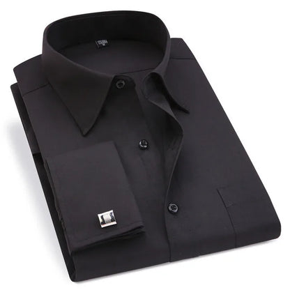 Men's French Cufflinks Dress Shirt Loose Social Long Sleeve Formal Regular Fit French Cuff Luxury Business Formal Tuxedo Shirts