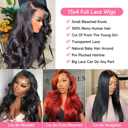 Ali Grace Hair Bleached Knots Body Wave 13x4 Lace Front Human Hair Wigs For Women Pre Plucked Hairline Body Wave Full Lace Wigs