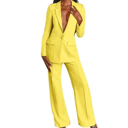 Hot Selling Professional Suit Set Solid Color Healthy Fabric 2024 Spring and Autumn New Women's Fit Suit Two-piece Set