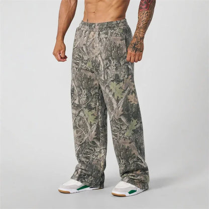 spring autumn Straight Casual Pants Men Camouflage Wide Leg Pants Breathable camouflage trousers loose Large size men sweatpants
