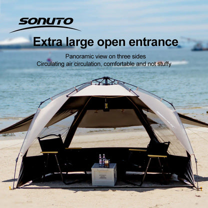 Sonuto Outdoor 3-4P One-Touch Camping Tent Quick Automatic Opening Beach Fishing Tent