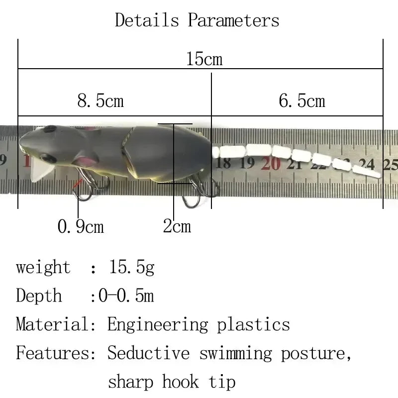 Floating Plastic Mouse Swimbait Lure – 155mm, Topwater, Pike & Bass, 5 Colors