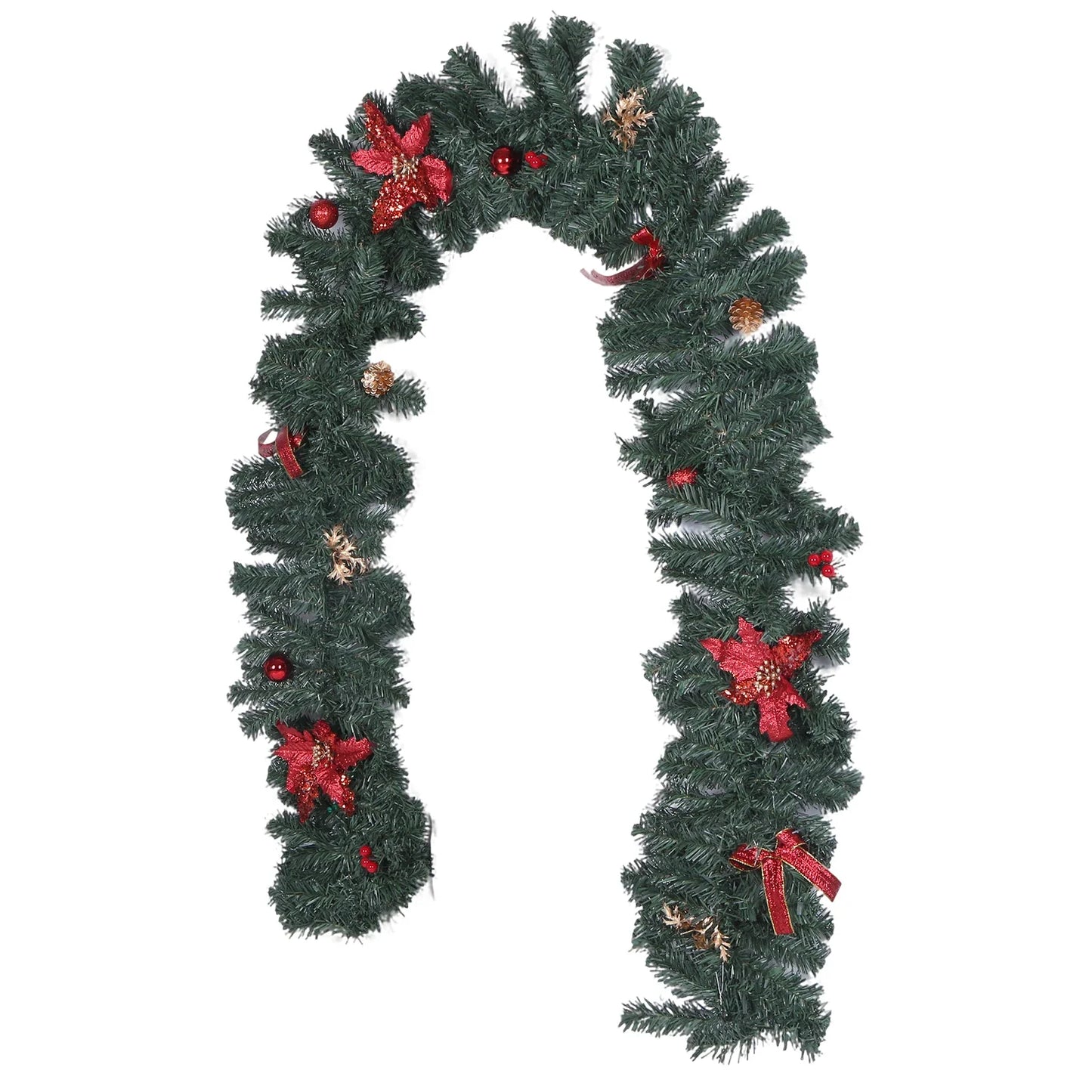 2.7m LED Xmas Fireplace Decor Pre Lit Christmas Garland Door Wreath Pendant (E)