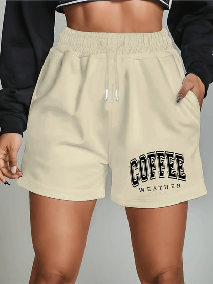 Women's Coffee Weather Pattern Shorts – High-Waist Drawstring Summer Shorts