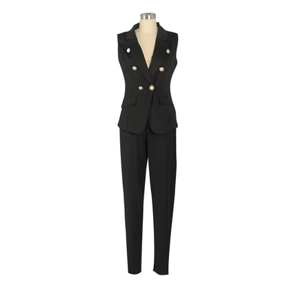Business Work Wear Two Piece Pant Suits for Women Sets Elegant Sleeveless Blazer Top and Pencil Pants Office Lady Matching Sets