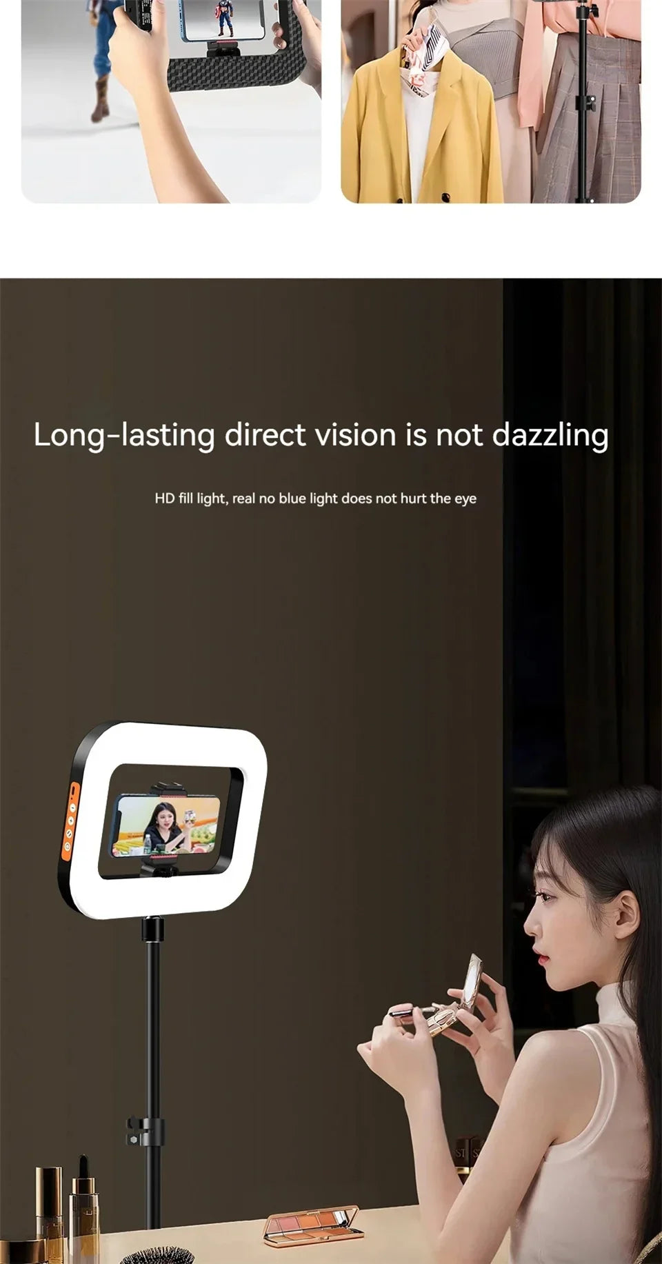 BSLIUFANG Handheld Ring LED Rechargeable Fill light Portable Mobile Phone Live Broadcast Photography Rabbit Cage Selfie Light