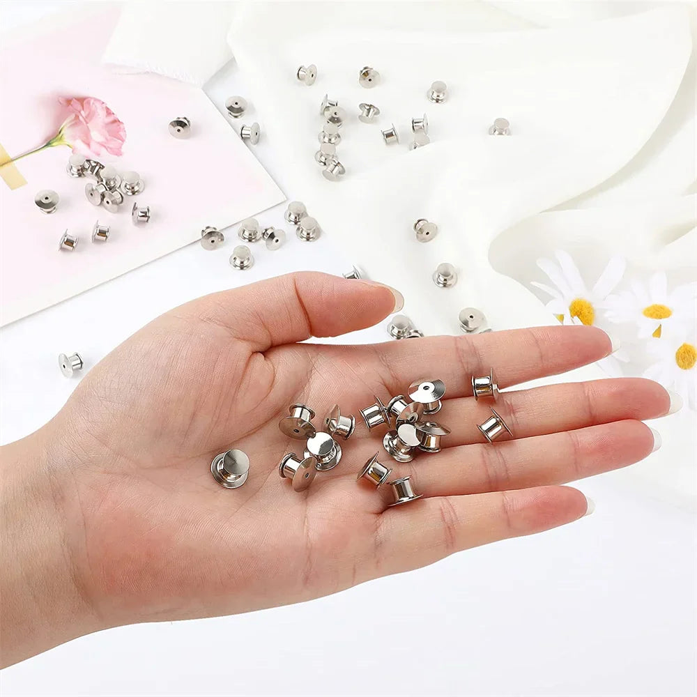 50pcs Metal Locking Pin Backs Keeper Clasp for DIY Badges Brooch Enamel Lapel Brooch Jewelry Char, Bags Craft Making Supplies