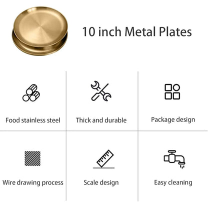 Gold Stainless Steel Dinner Plates – 304 Steel, 9-Inch, Set of 10, Dishwasher Safe