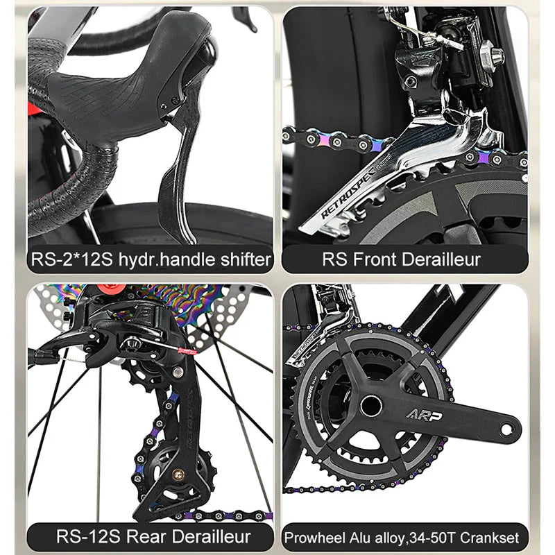 Cheap Mechanical Shifting Carbon Road Disc Bike 700*28C RS-24S Hydraulic Brake Racing Bicycle With Carbon 3K Handlebar For Sale