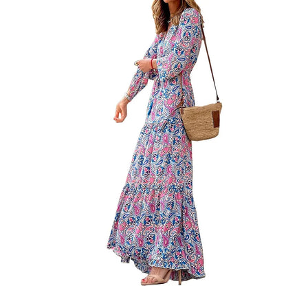 Elegant Women's Flower Long Dresses 2024 Spring New Bohemian Printed  Dress Abıye Kadın Abiye  Платье Robe Ete Femme Vestidos