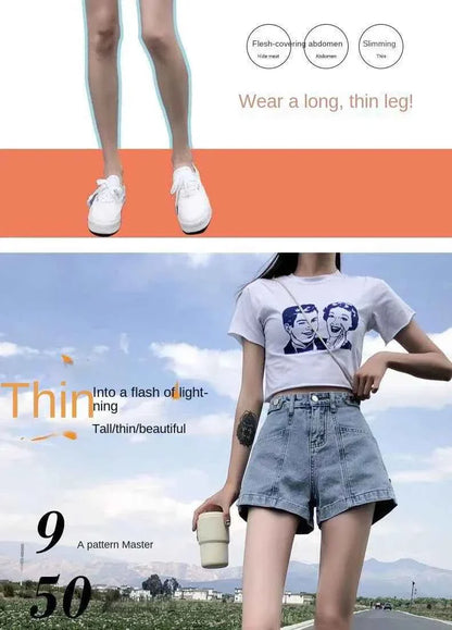 Women's Korean Y2K Black Denim Shorts Summer Thin High Waist A-Line Loose Wide Leg Slimming Hot Pants